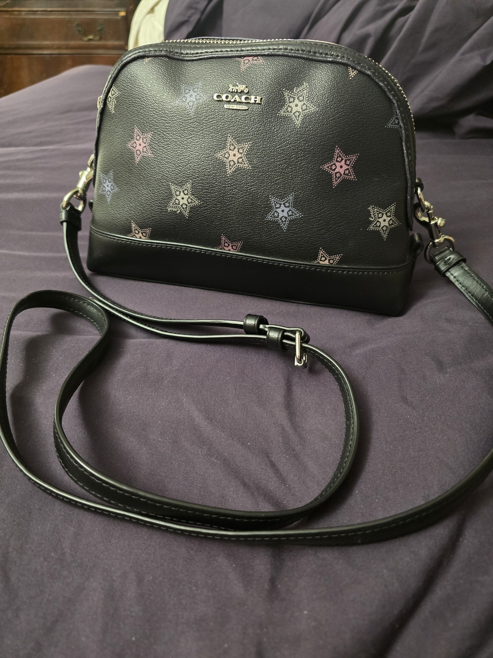 COACH Black Star Print Leather Crossbody Bag